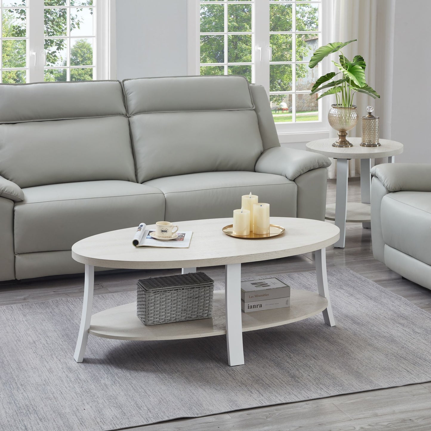 Anze Contemporary Oval Wood Shelf 3-Piece Coffee Table Set