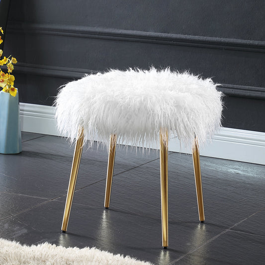 Roundhill Furniture Ravni Faux Fur Accent Ottoman with Gold Legs