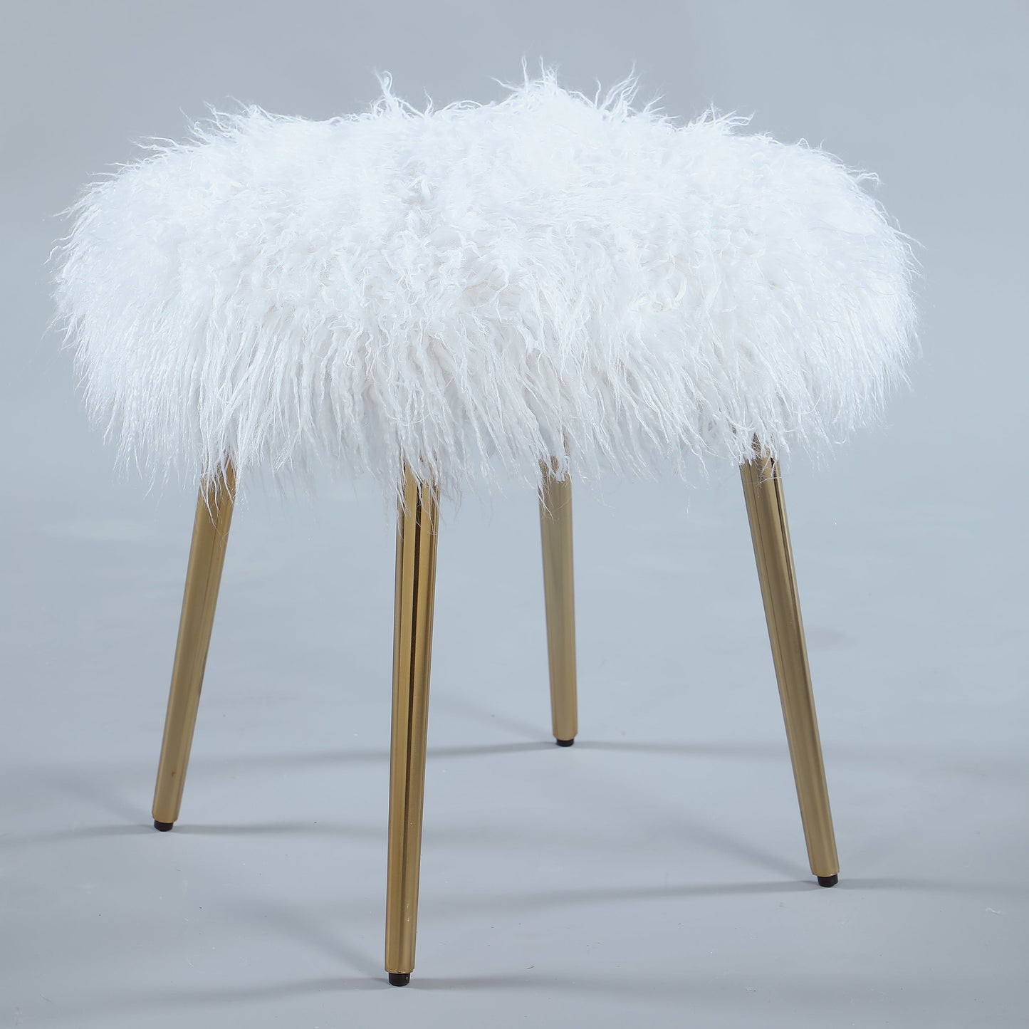 Roundhill Furniture Ravni Faux Fur Accent Ottoman with Gold Legs