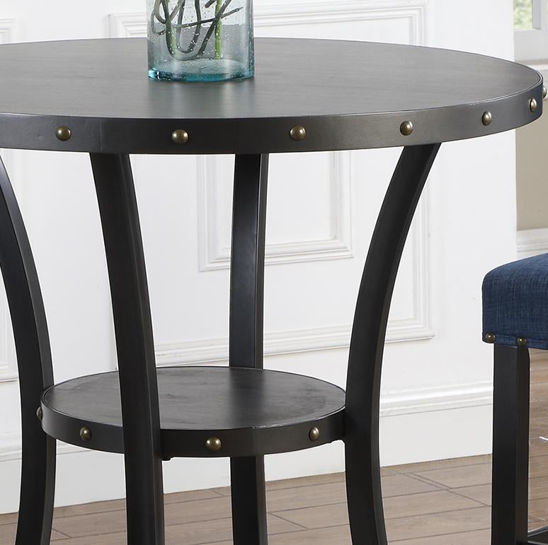 Roundhill Furniture Biony 3-Piece 36" Round Espresso Finish Bar Table with 2 Fabric Nail Head Pub Chairs