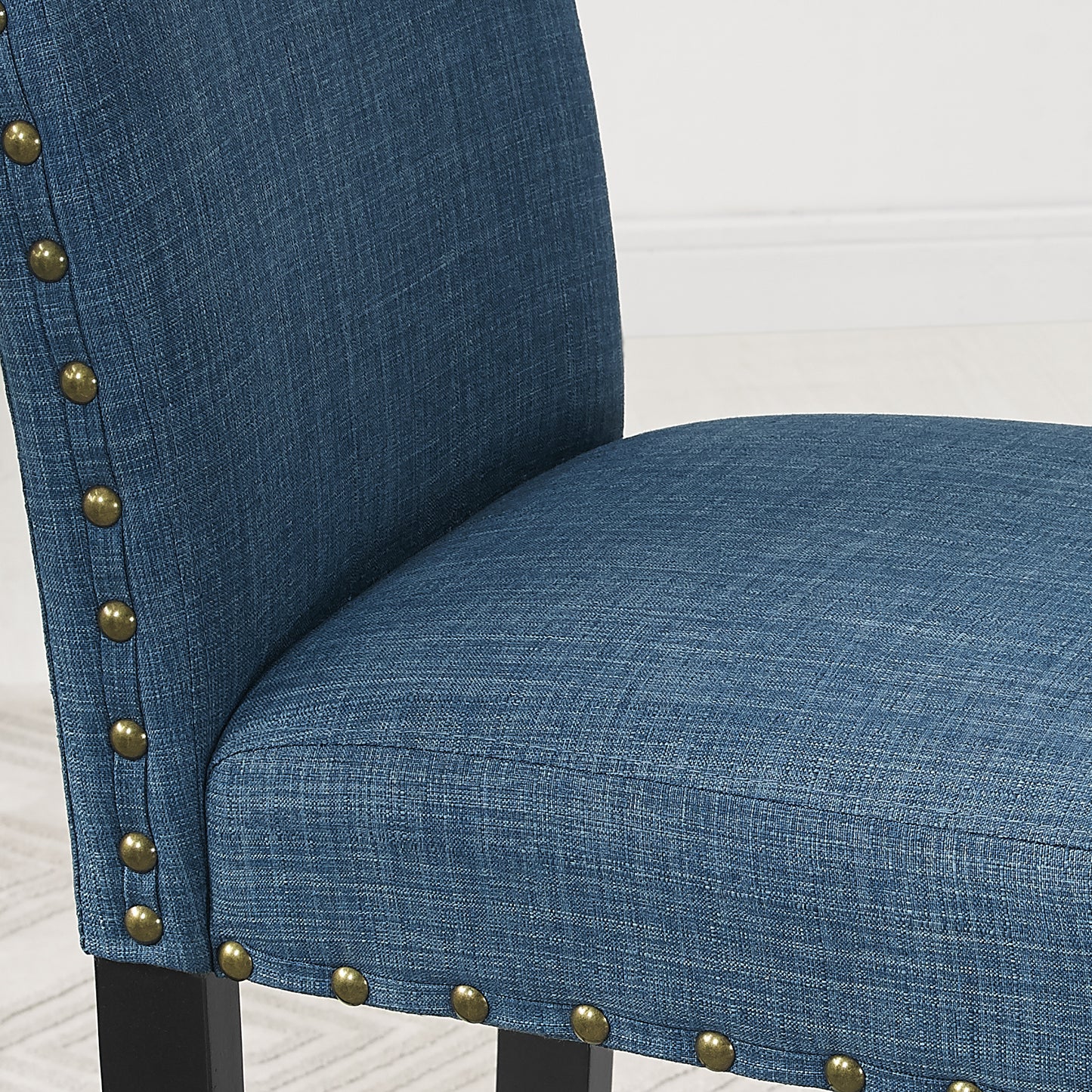 Biony 3-Piece 36" Round Espresso Finish Bar Table with 2 Blue Fabric Nail Head Pub Chairs