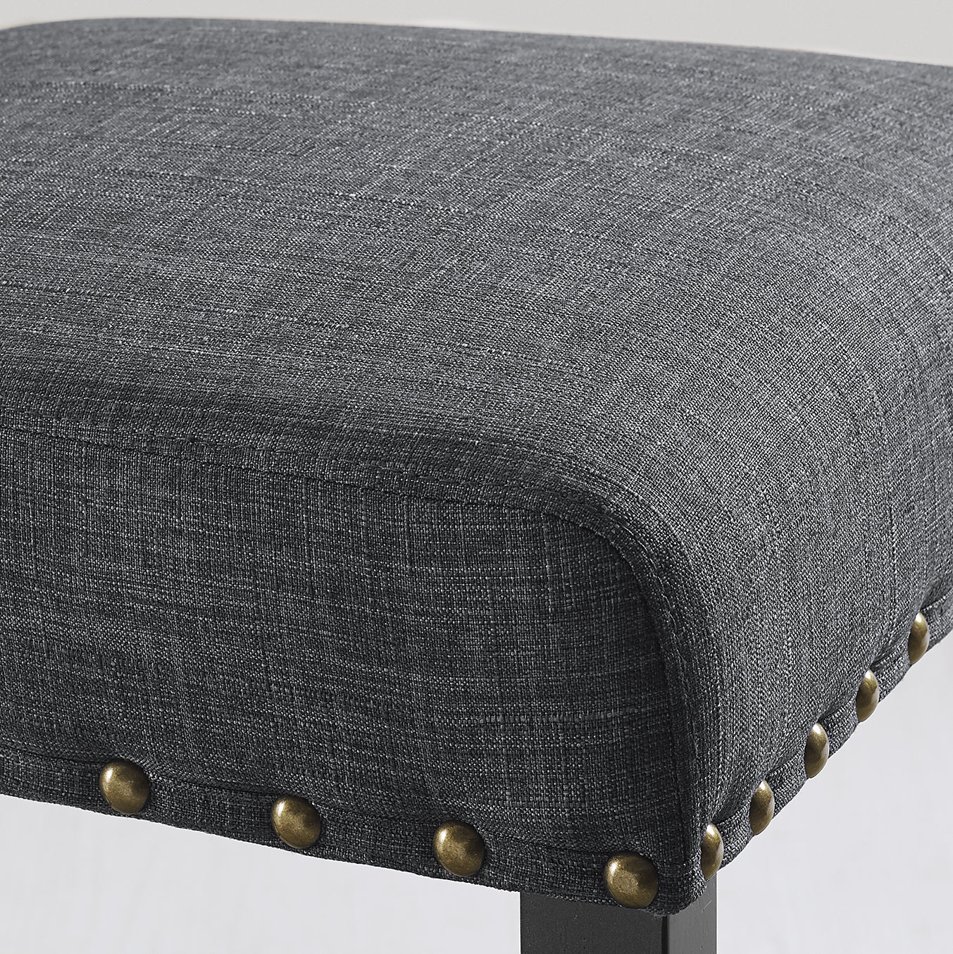 Biony 3-Piece 36" Round Espresso Finish Bar Table with 2 Gray Fabric Nail Head Pub Chairs