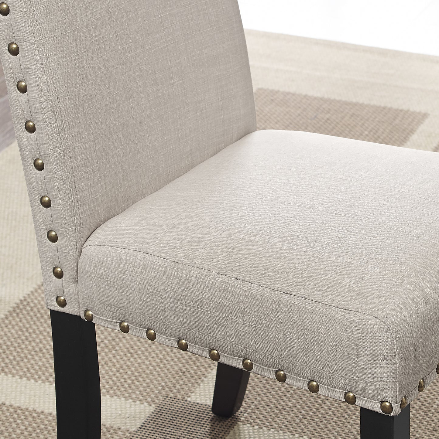 Biony 3-Piece 36" Round Espresso Finish Bar Table with 2 Tan Fabric Nail Head Pub Chairs
