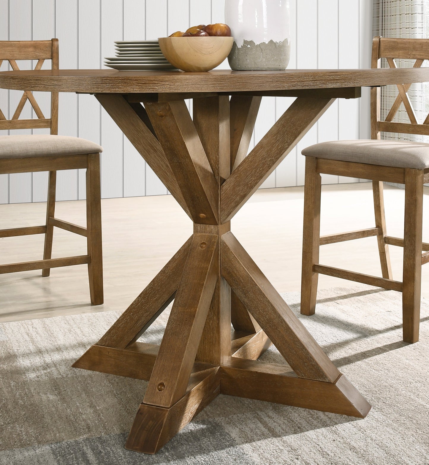 Roundhill Furniture Windvale Cross-Buck Wood Counter Height Dining Set - 5-Piece