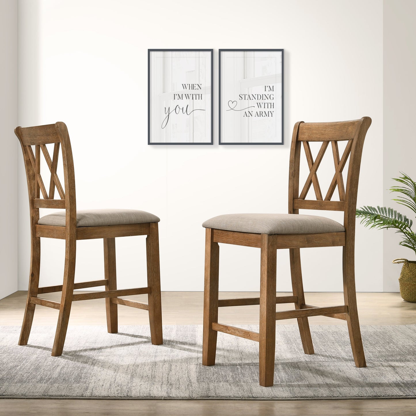 Roundhill Furniture Windvale Cross-Buck Wood Counter Height Dining Set - 5-Piece