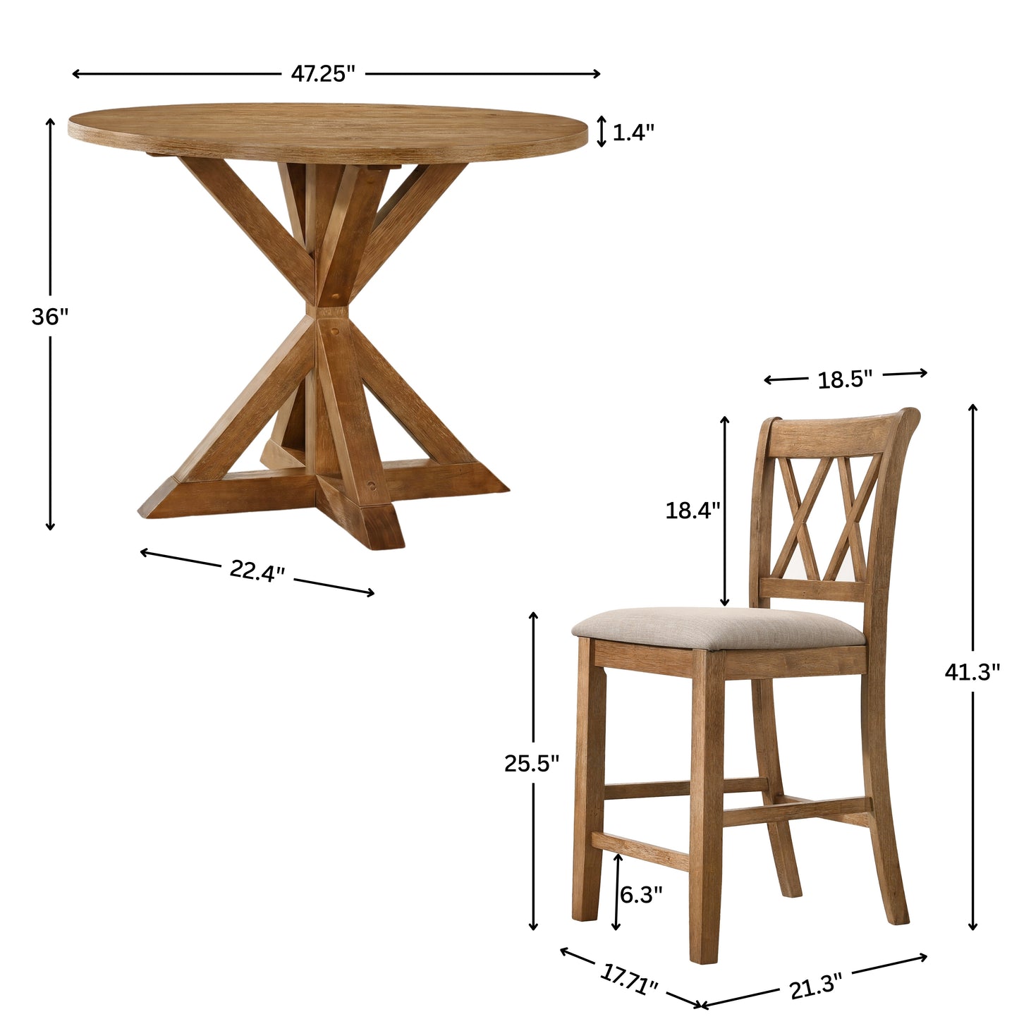 Windvale Cross-Buck Wood 5-Piece Counter Height Dining Set