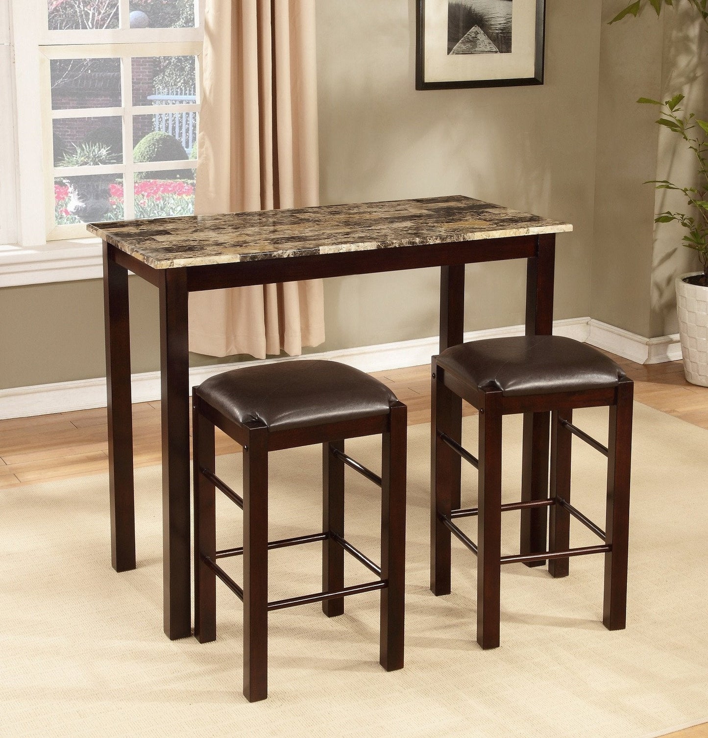 3PC Espresso Finish Counter Height Breakfast Set