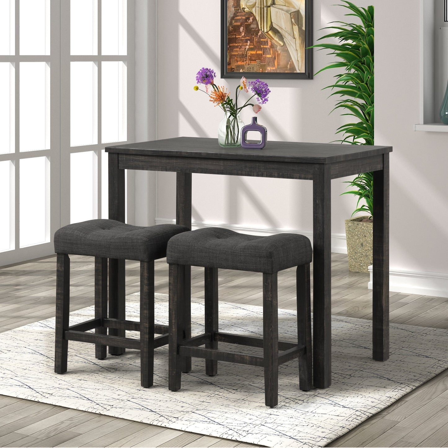 Roundhill Furniture Sora Wood 3-Piece Counter Height Dining Set