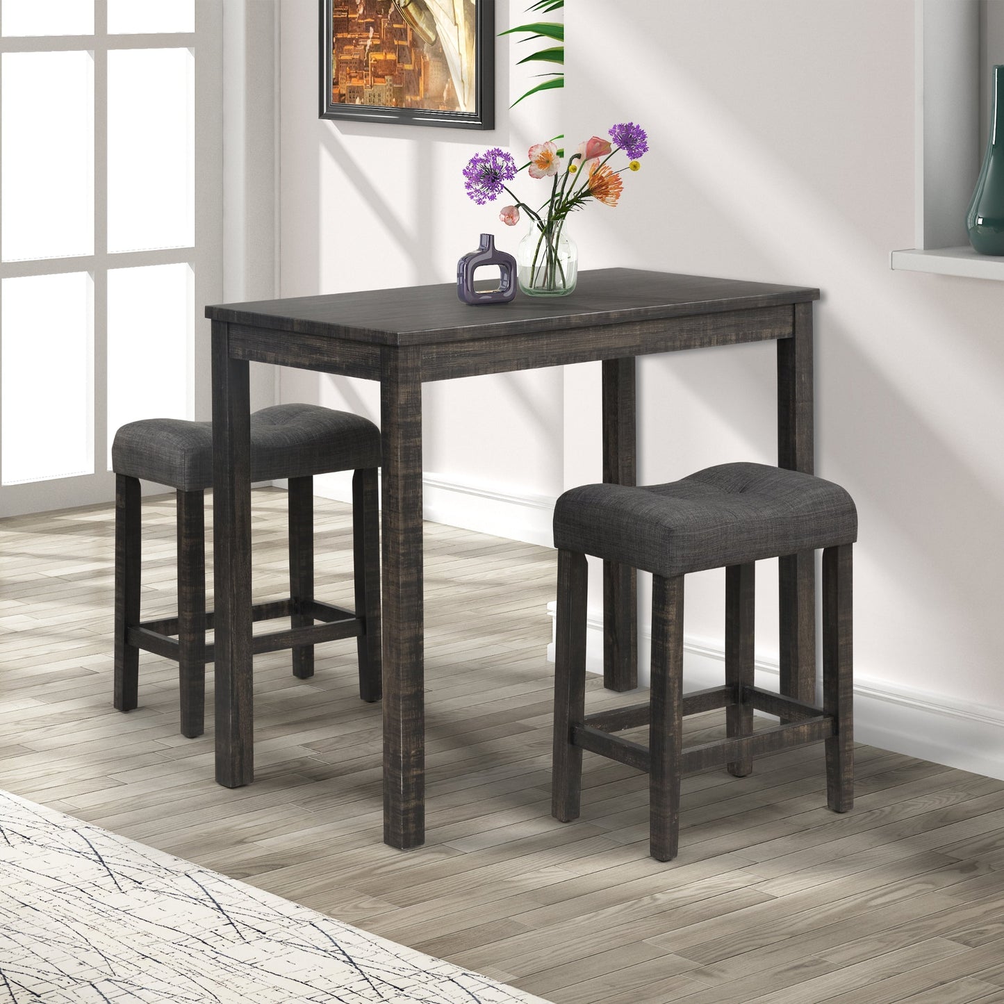 Roundhill Furniture Sora Wood 3-Piece Counter Height Dining Set