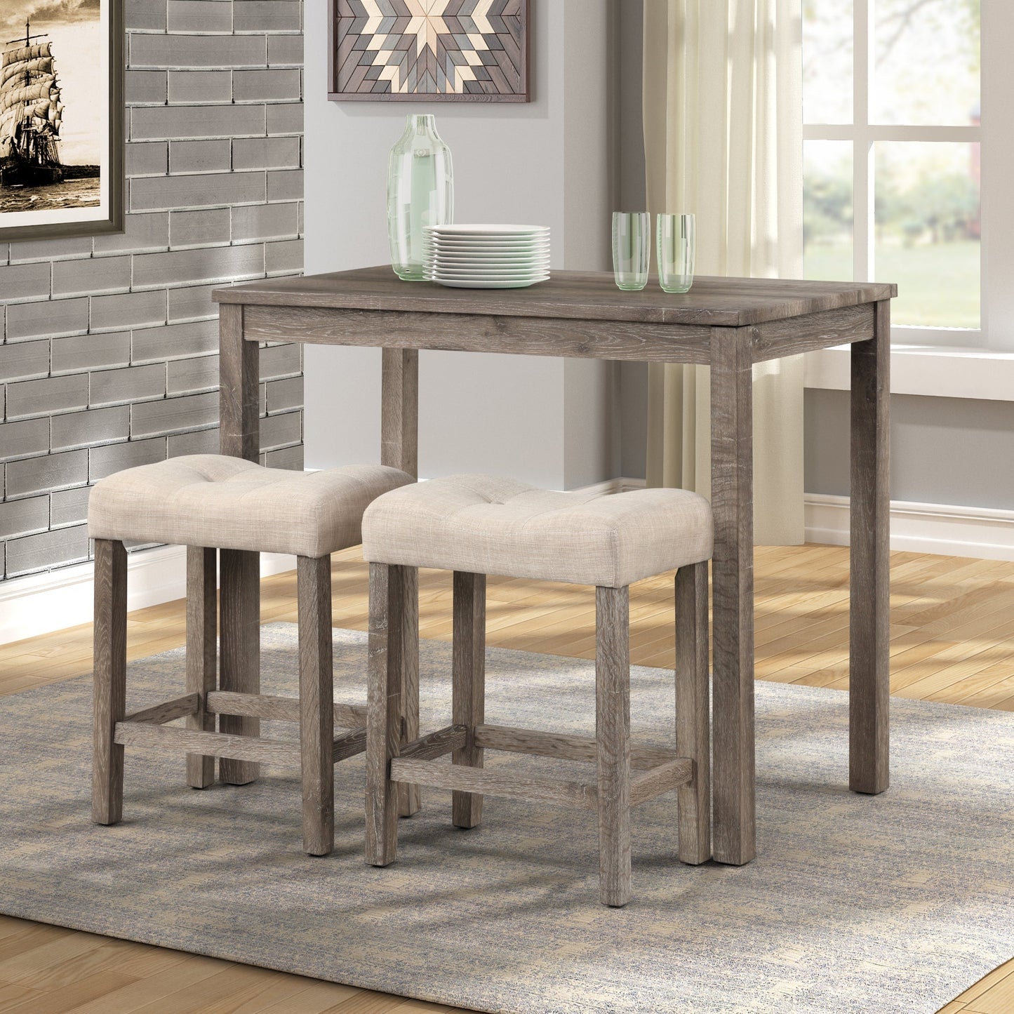 Roundhill Furniture Sora Wood 3-Piece Counter Height Dining Set