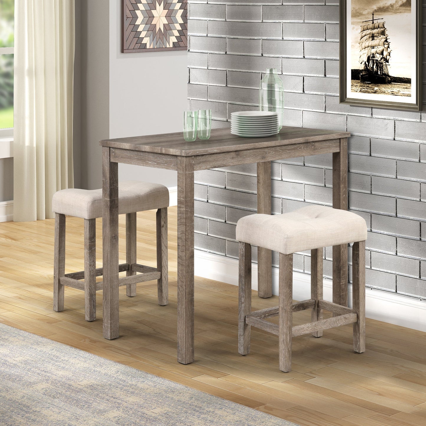 Roundhill Furniture Sora Wood 3-Piece Counter Height Dining Set