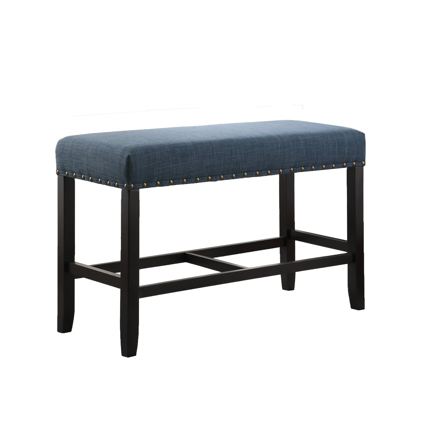 Roundhill Furniture Biony Fabric Counter Height Dining Bench with Nailhead Trim, Blue