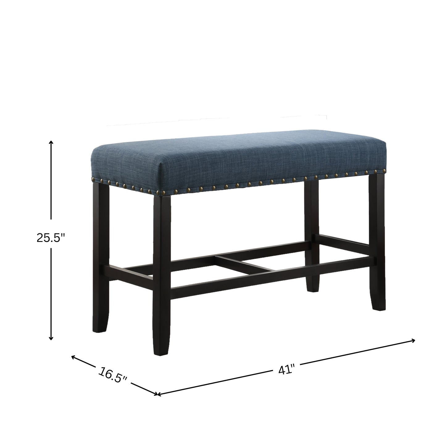 Biony Blue Fabric Counter Height Dining Bench with Nailhead Trim