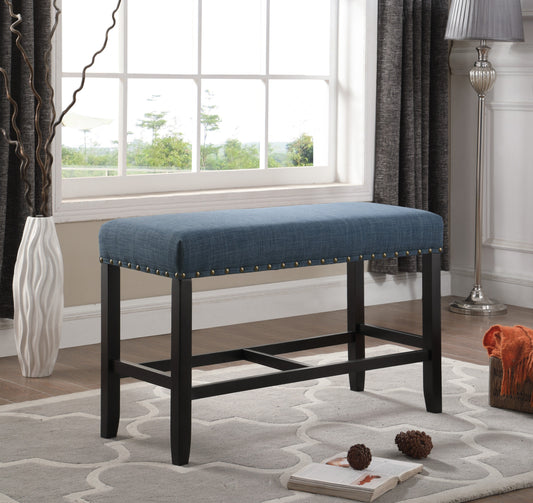 Roundhill Furniture Biony Fabric Counter Height Dining Bench with Nailhead Trim, Blue