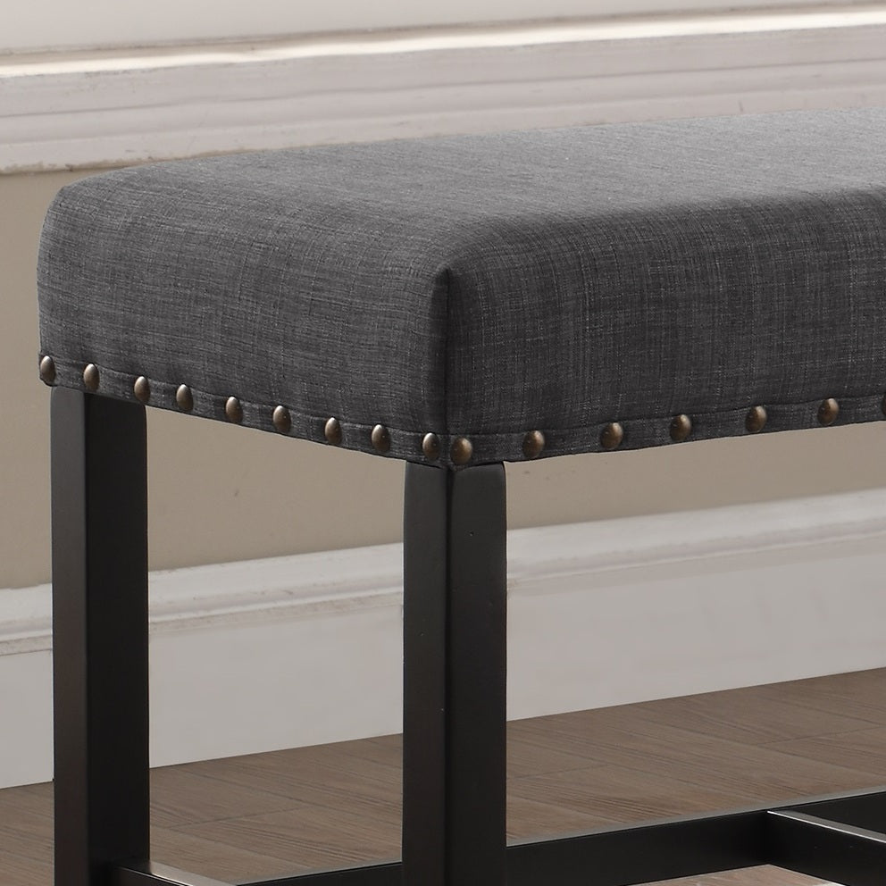 Roundhill Furniture Biony Fabric Counter Height Dining Bench with Nailhead Trim, Grey