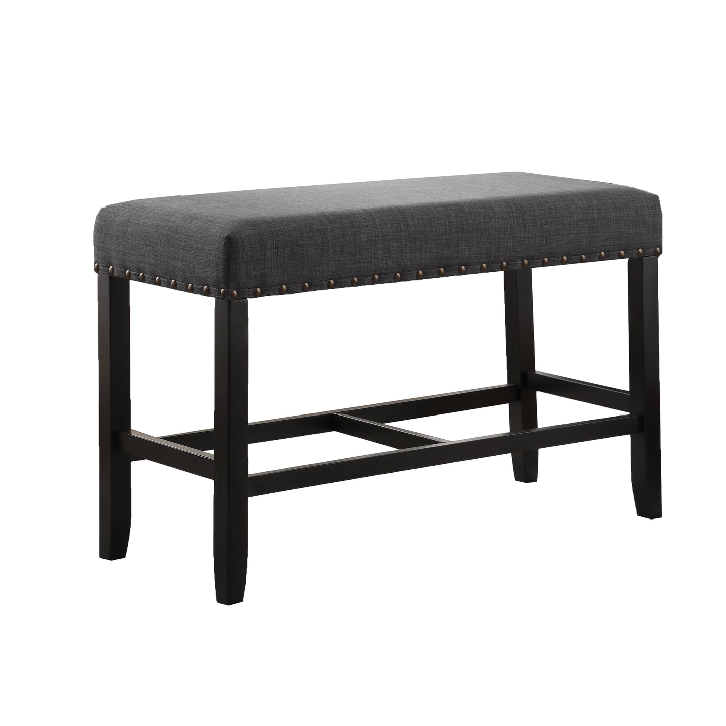 Roundhill Furniture Biony Fabric Counter Height Dining Bench with Nailhead Trim, Grey