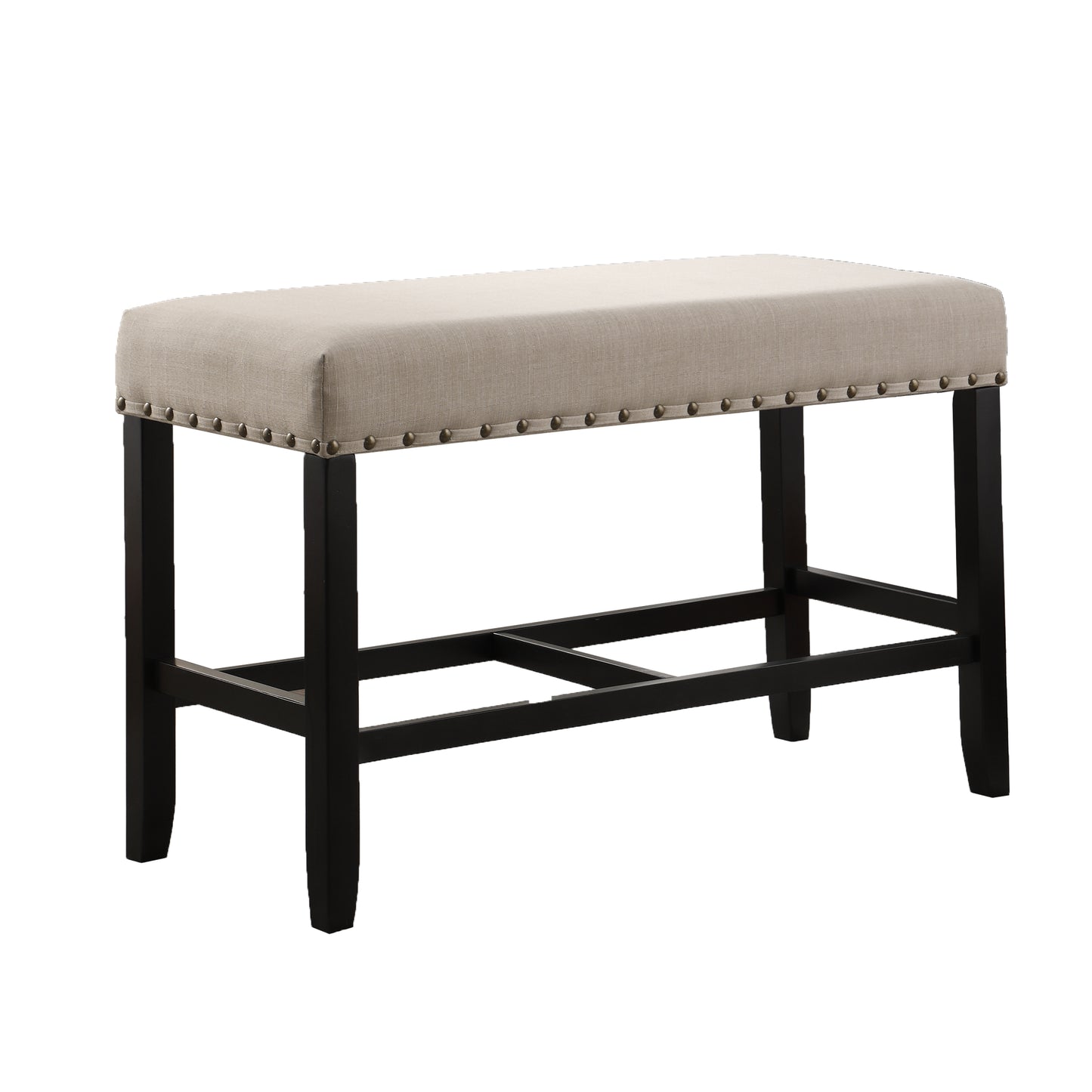 Roundhill Furniture Biony Fabric Counter Height Dining Bench with Nailhead Trim, Tan
