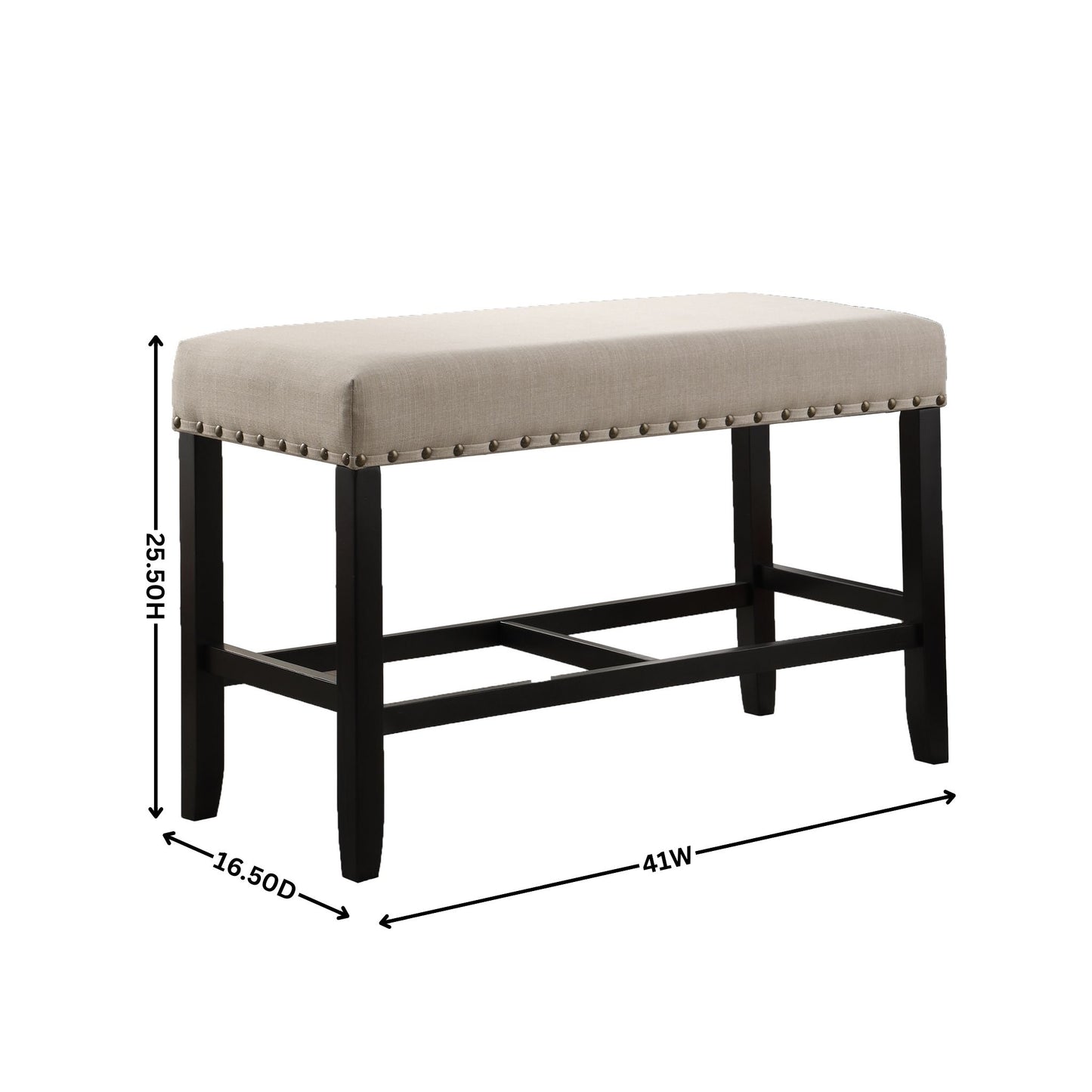 Roundhill Furniture Biony Fabric Counter Height Dining Bench with Nailhead Trim, Grey