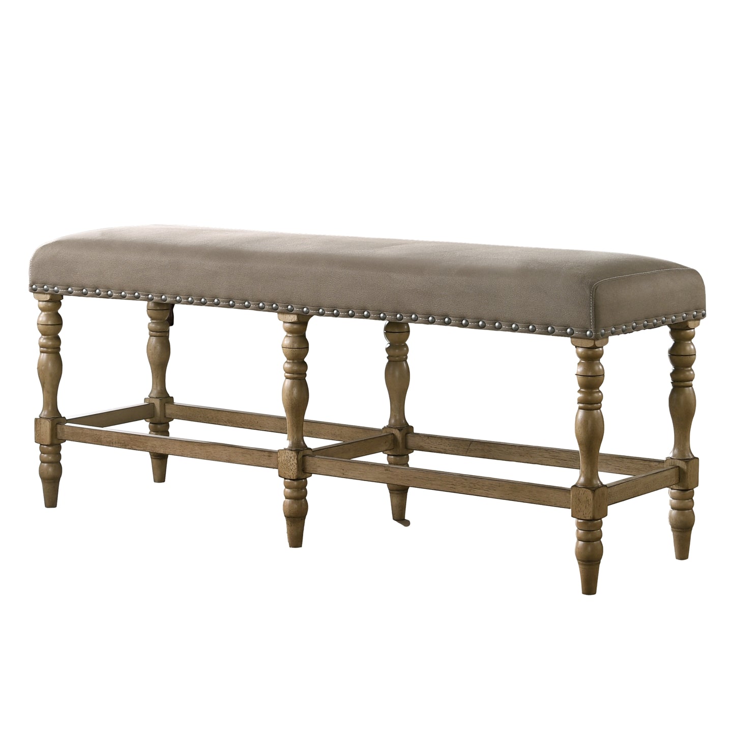 Roundhill Furniture Birmingham Microfiber Upholstered Counter Height Bench with Nail Head Trim in Driftwood Finish