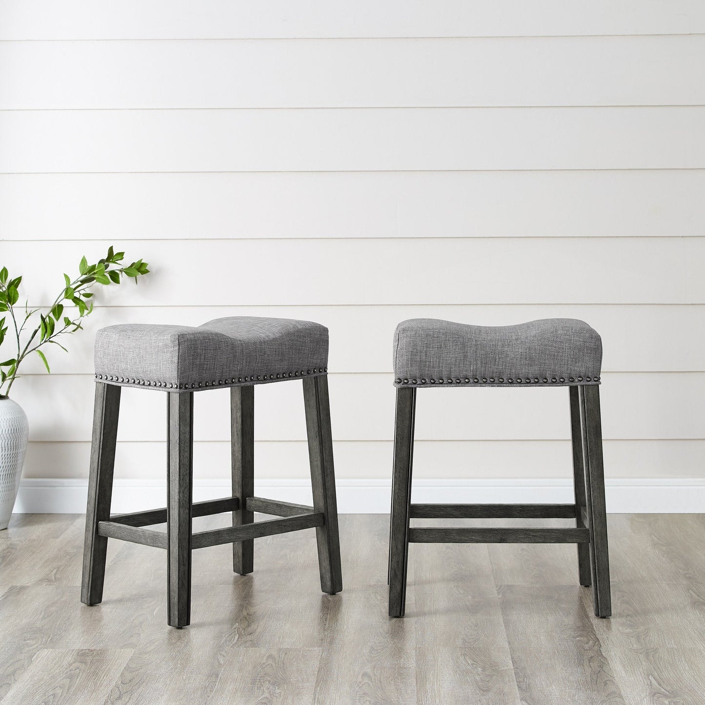 Roundhill Furniture CoCo Upholstered Backless Saddle Seat Counter Stools 24 height, Gray, Set of 2