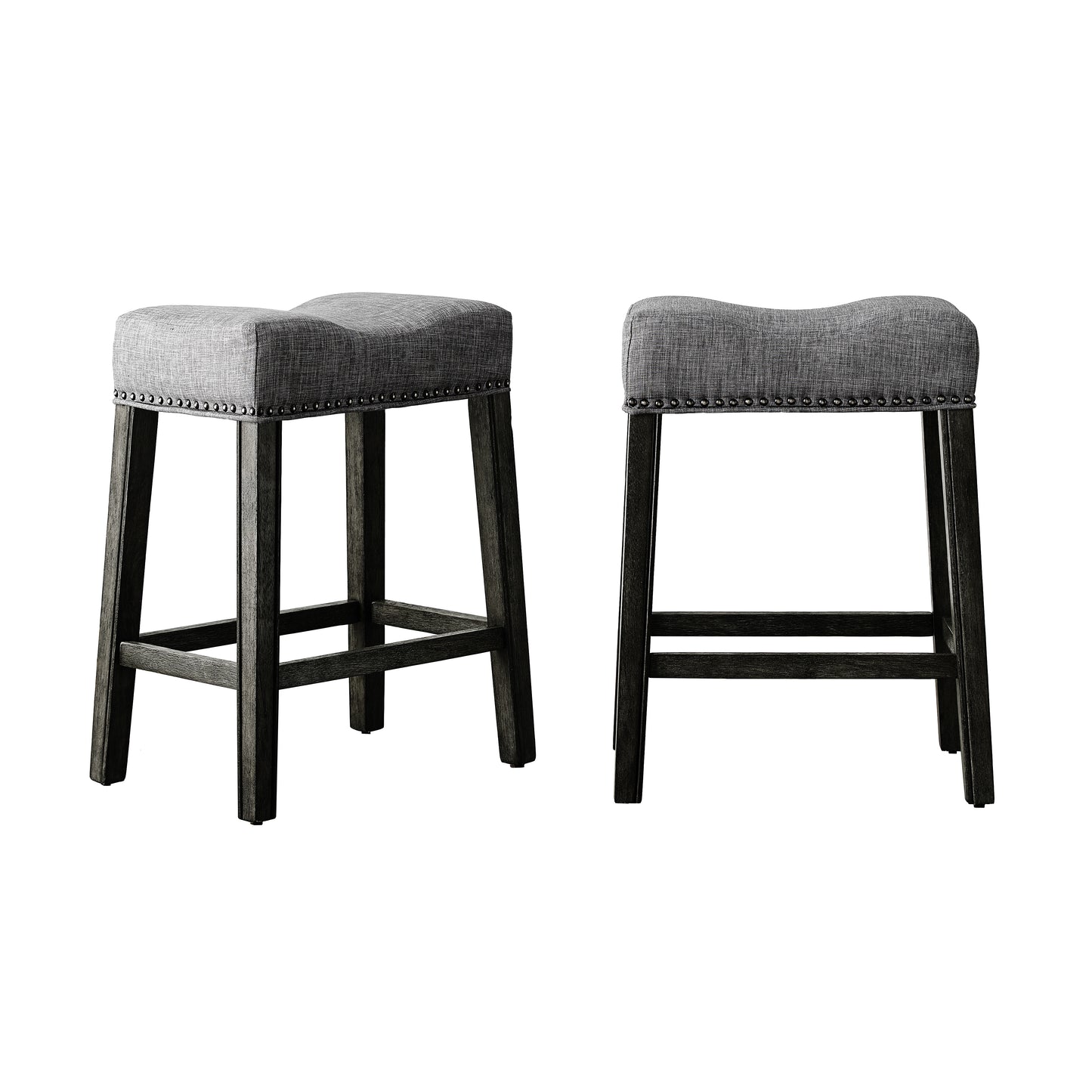 Roundhill Furniture CoCo Upholstered Backless Saddle Seat Counter Stools 24 height, Gray, Set of 2