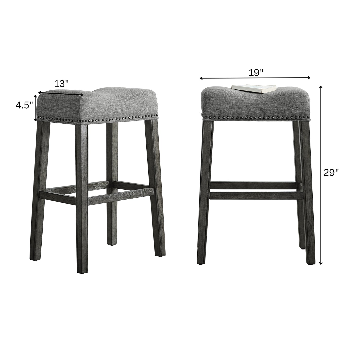 CoCo Upholstered Backless Saddle Seat Bar Stools 29" height Set of 2, Gray