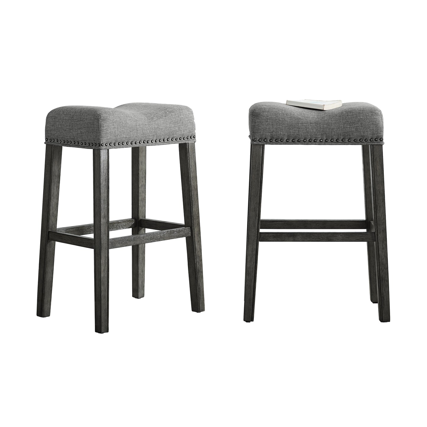 Roundhill Furniture CoCo Upholstered Backless Saddle Seat Bar Stools 29 height, Gray, Set of 2