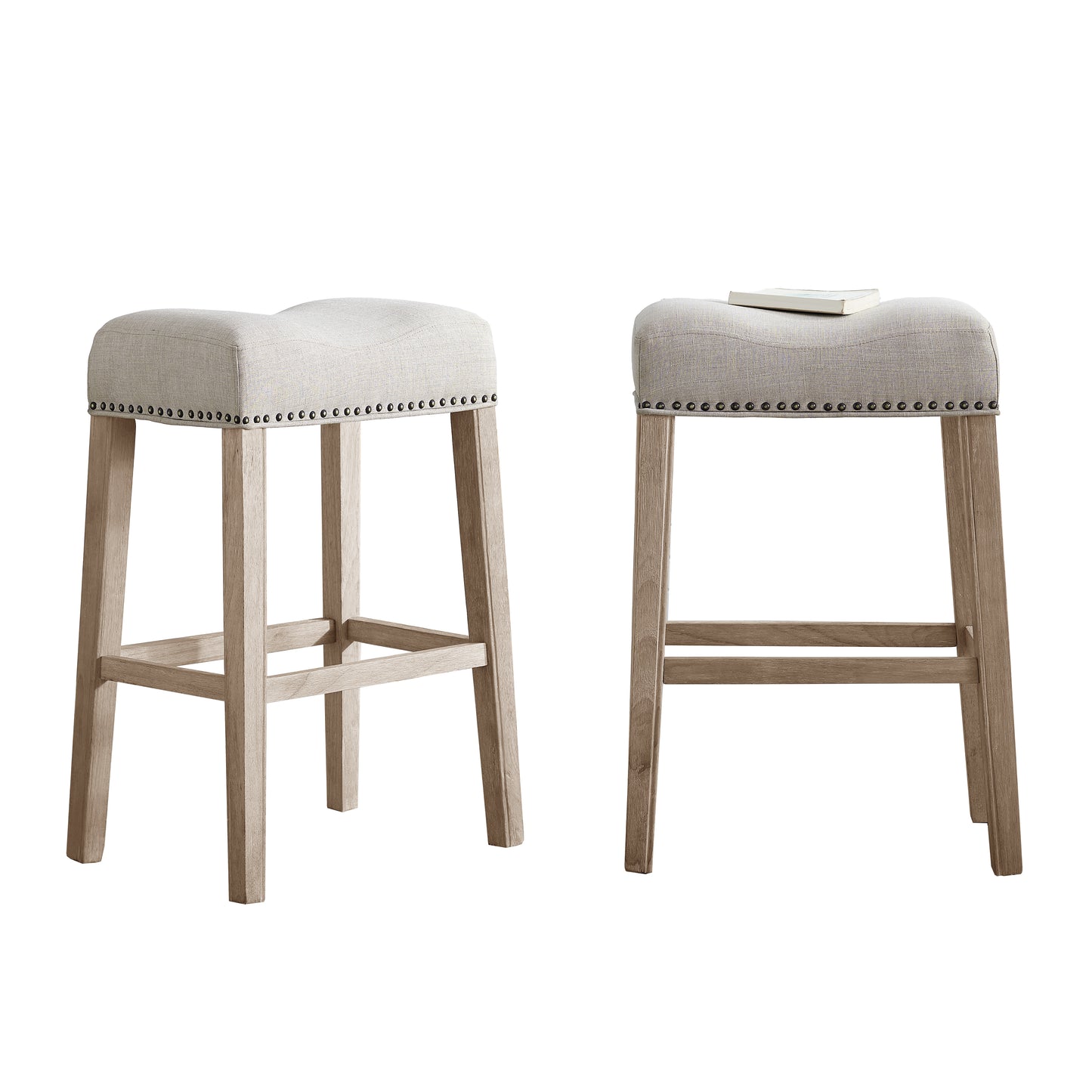 Roundhill Furniture CoCo Upholstered Backless Saddle Seat Bar Stools 29 height, Tan, Set of 2