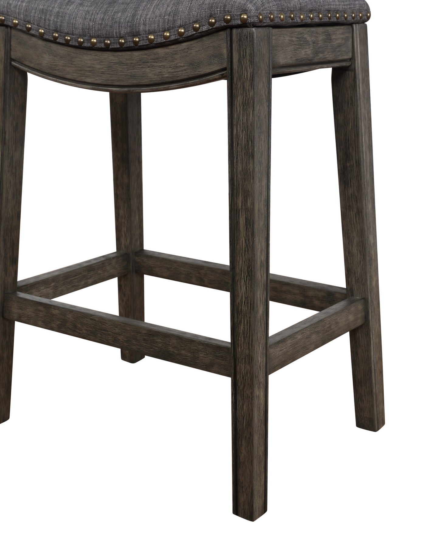 Maroni Finish Faric Upholstery Nailheaded Saddle Counter Stool in Gray, Set of 2