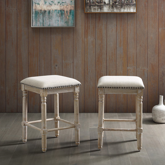 Roundhill Furniture Arnhem Wood Upholstered Counter Height Stool, Tan, Set of 2