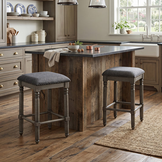 Arnhem Wood Gray Upholstered Counter Height Stool, Set of 2