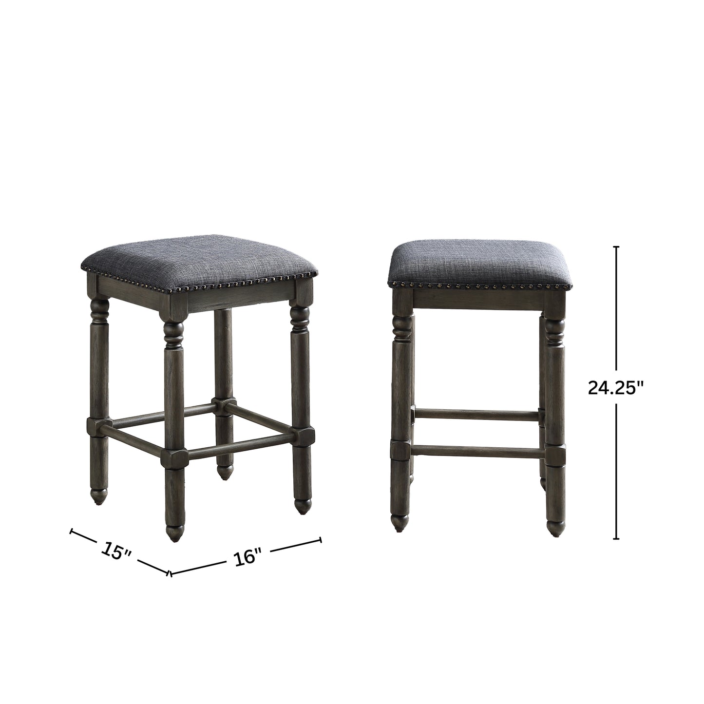 Arnhem Wood Gray Upholstered Counter Height Stool, Set of 2
