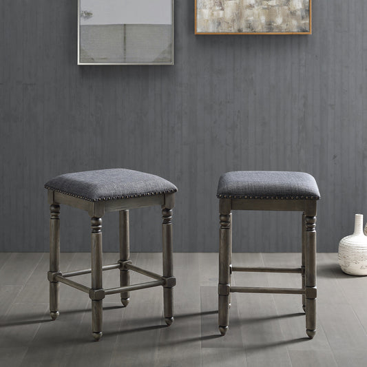 Roundhill Furniture Arnhem Wood Gray Upholstered Counter Height Stool, Set of 2