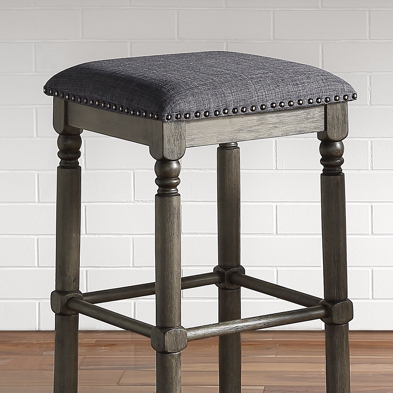 Roundhill Furniture Arnhem Wood Gray Upholstered Counter Height Stool, Set of 2