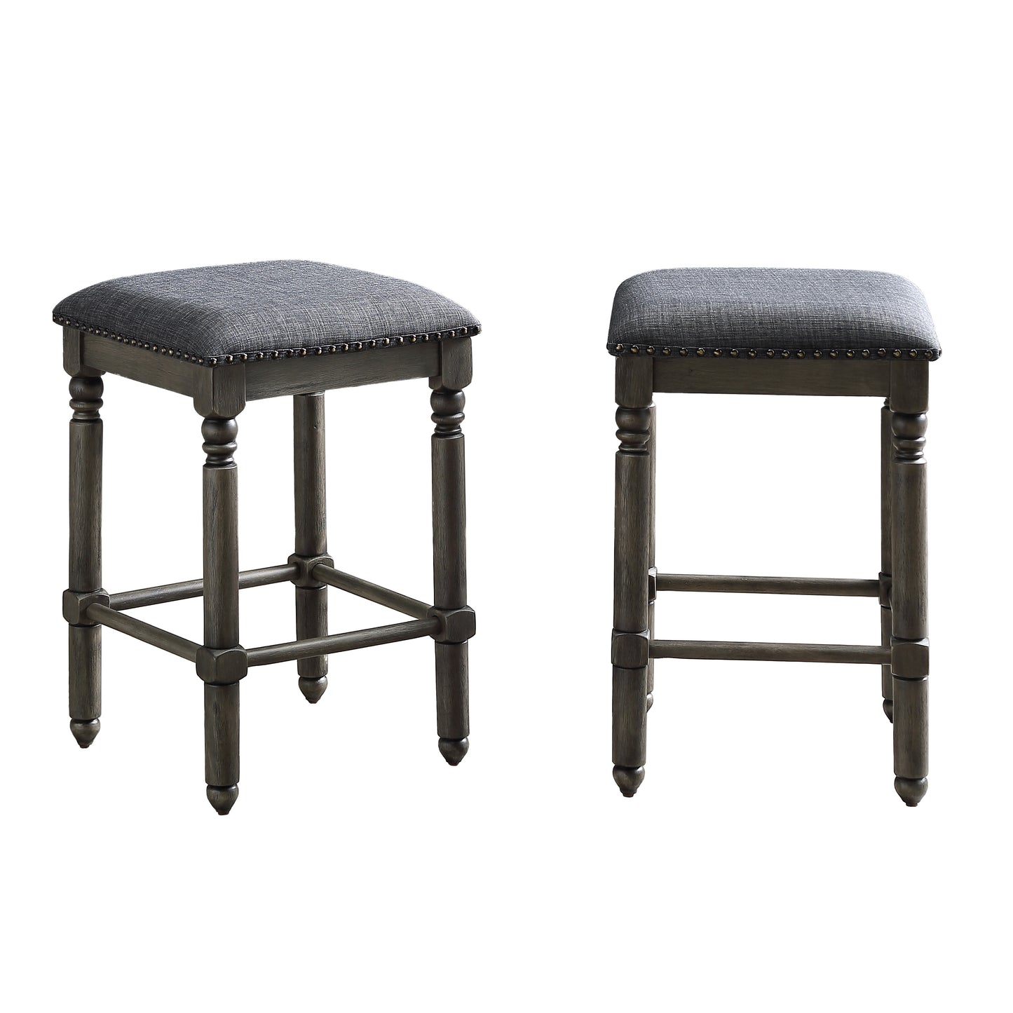 Roundhill Furniture Arnhem Wood Gray Upholstered Counter Height Stool, Set of 2