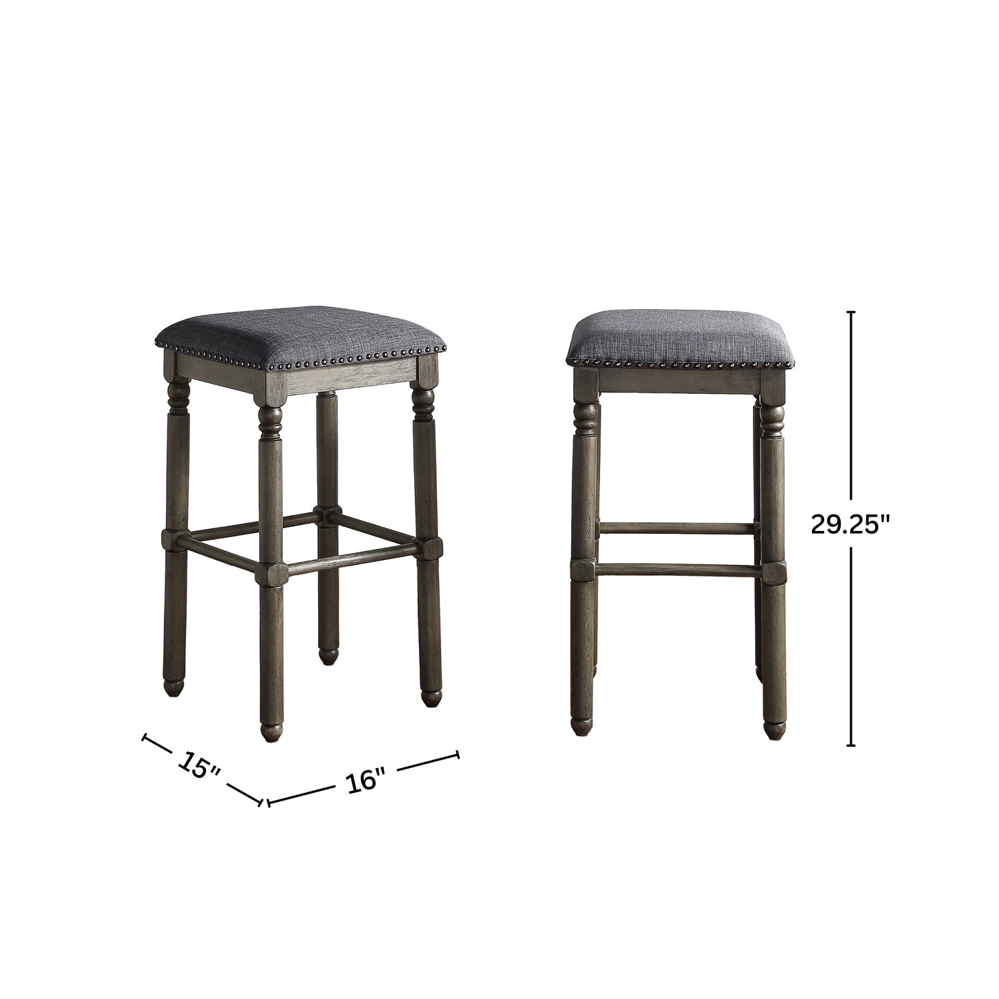 Arnhem Wood Gray Upholstered Bar Stools, Set of 2