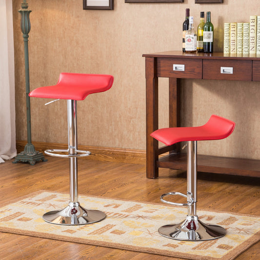 Roundhill Furniture Contemporary Chrome Air Lift Adjustable Swivel Stools with Red Seat, Set of 2