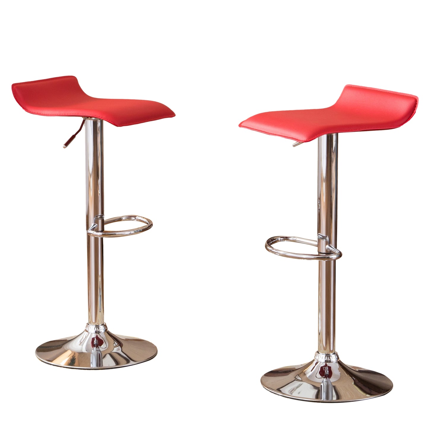 Roundhill Furniture Contemporary Chrome Air Lift Adjustable Swivel Stools with Red Seat, Set of 2