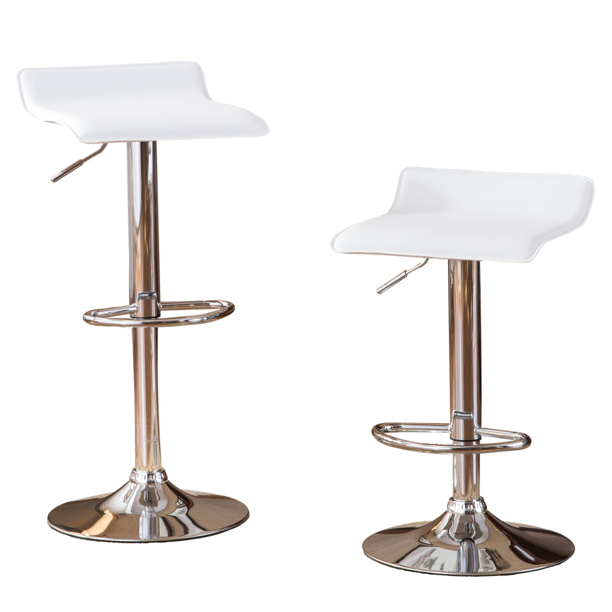 Contemporary Chrome Chrome Air Lift Adjustable Swivel Stools with White Seat  Set of 2