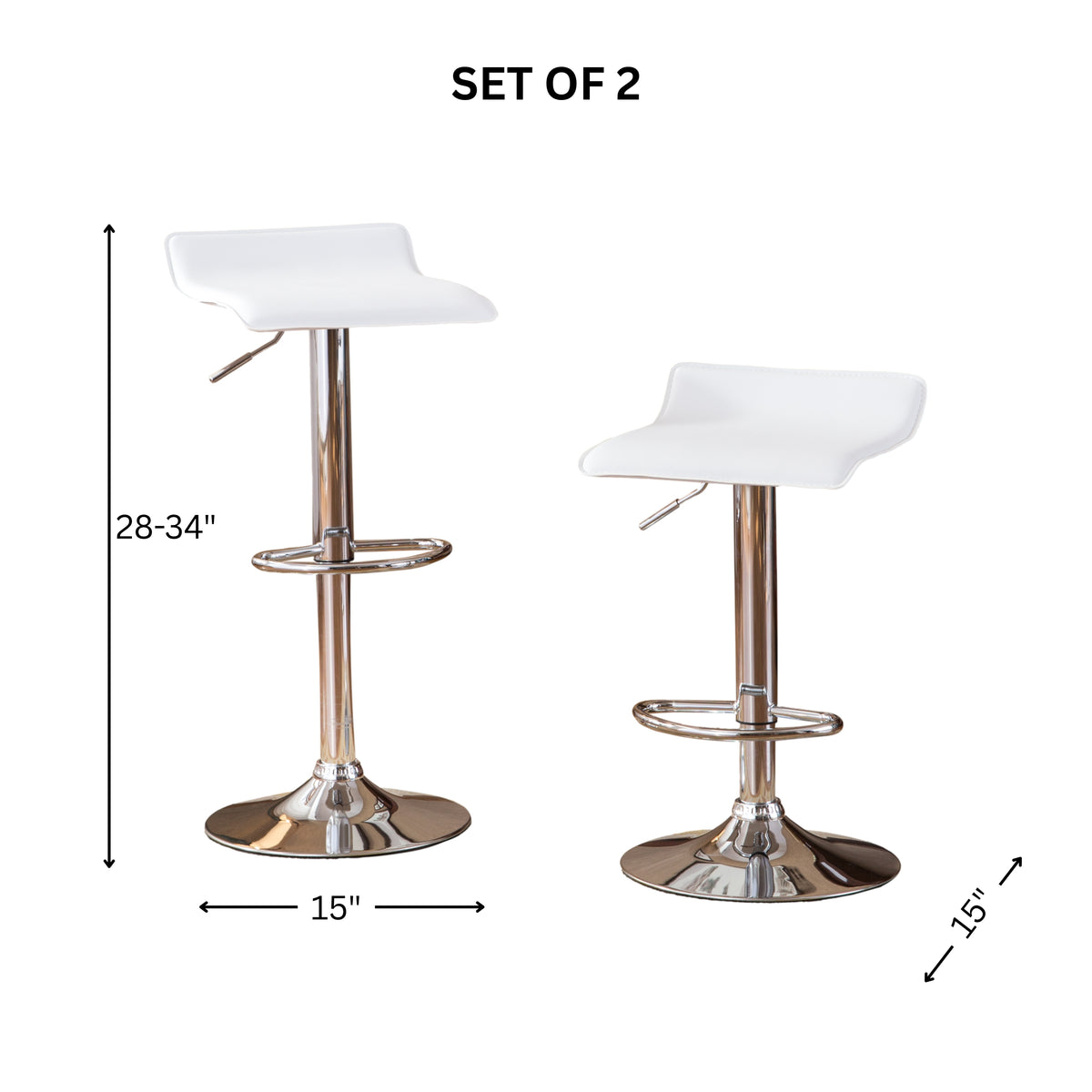 Contemporary Chrome Chrome Air Lift Adjustable Swivel Stools with White Seat  Set of 2