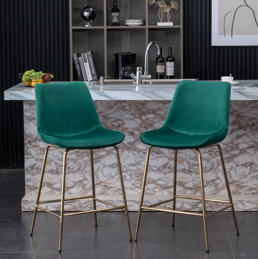 Roundhill Furniture Aufurr Modern Velvet 26.50 Counter Height Stool, Set of 2, Green