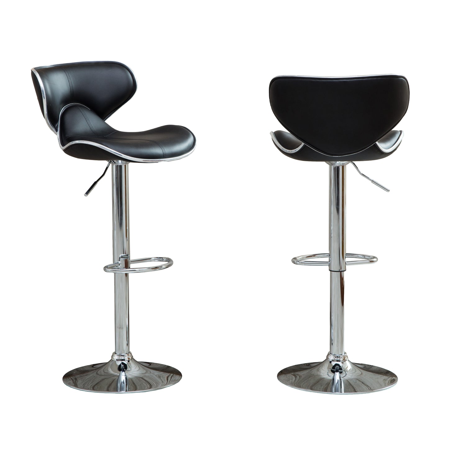 Masaccio Black Cushioned Leatherette Upholstery Airlift Adjustable Swivel Barstool with Chrome Base, Set of 2