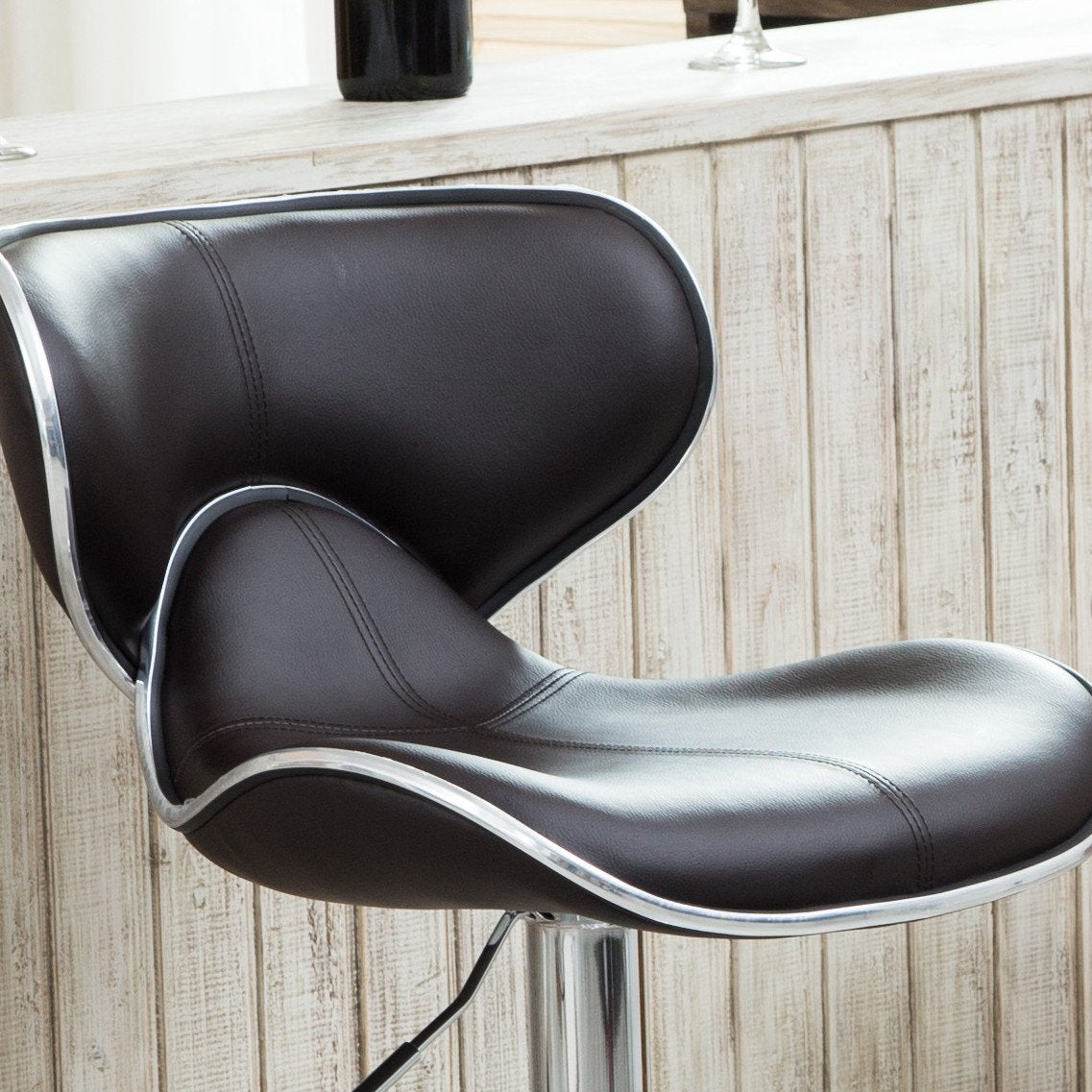 Masaccio Brown Cushioned Leatherette Upholstery Airlift Adjustable Swivel Barstool with Chrome Base, Set of 2