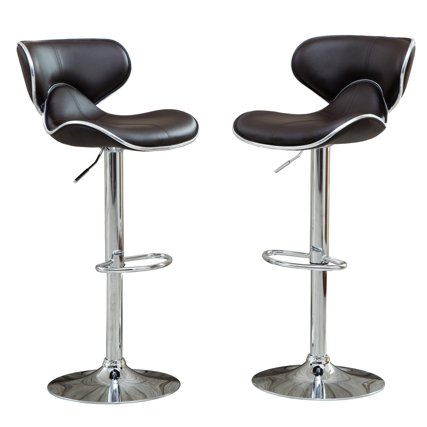 Masaccio Brown Cushioned Leatherette Upholstery Airlift Adjustable Swivel Barstool with Chrome Base, Set of 2