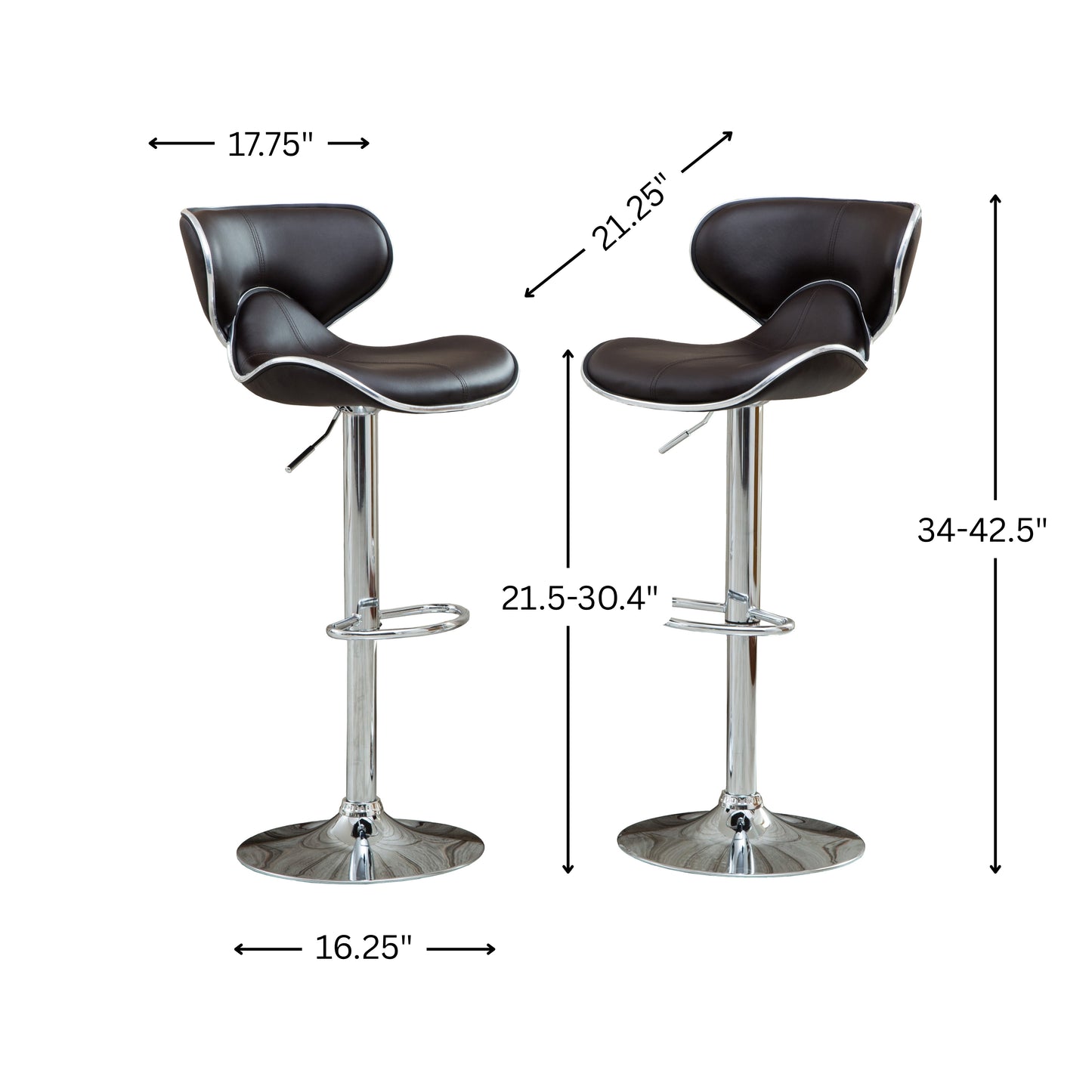 Masaccio Brown Cushioned Leatherette Upholstery Airlift Adjustable Swivel Barstool with Chrome Base, Set of 2