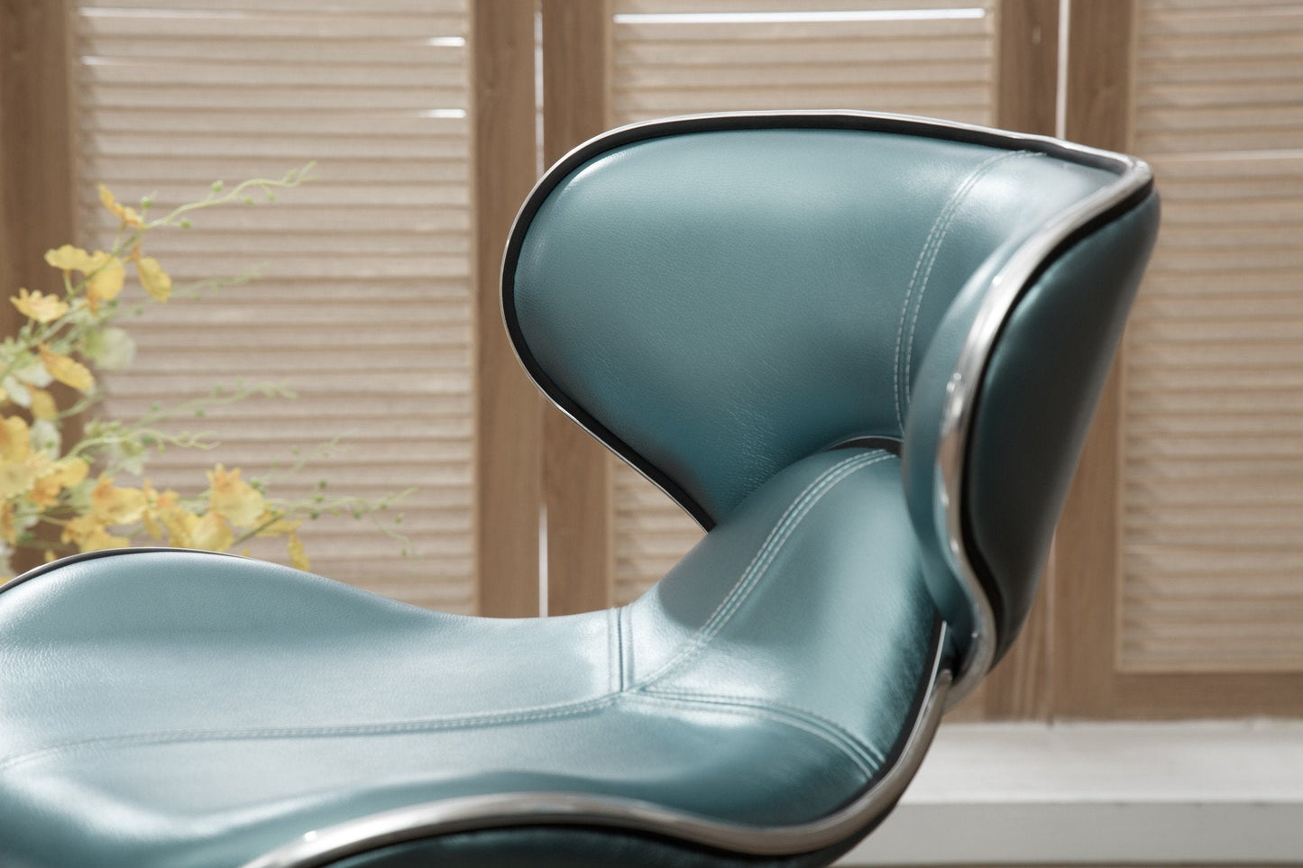 Masaccio Blue Cushioned Leatherette Upholstery Airlift Adjustable Swivel Barstool with Chrome Base, Set of 2