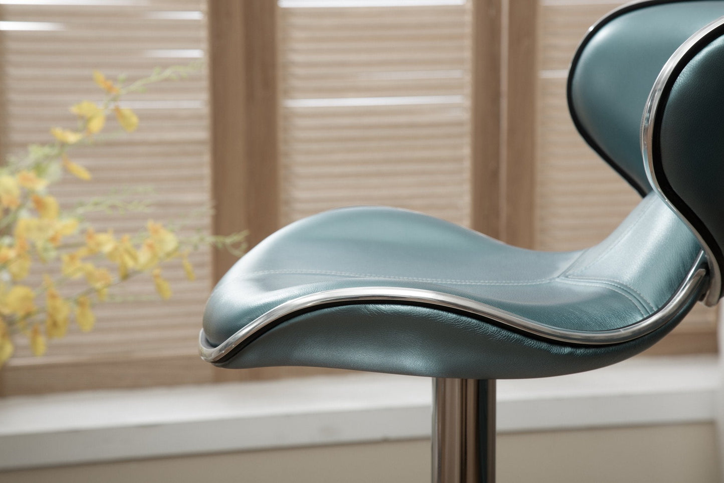 Masaccio Blue Cushioned Leatherette Upholstery Airlift Adjustable Swivel Barstool with Chrome Base, Set of 2