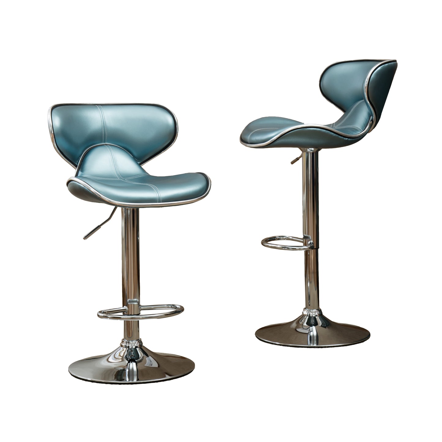 Masaccio Blue Cushioned Leatherette Upholstery Airlift Adjustable Swivel Barstool with Chrome Base, Set of 2