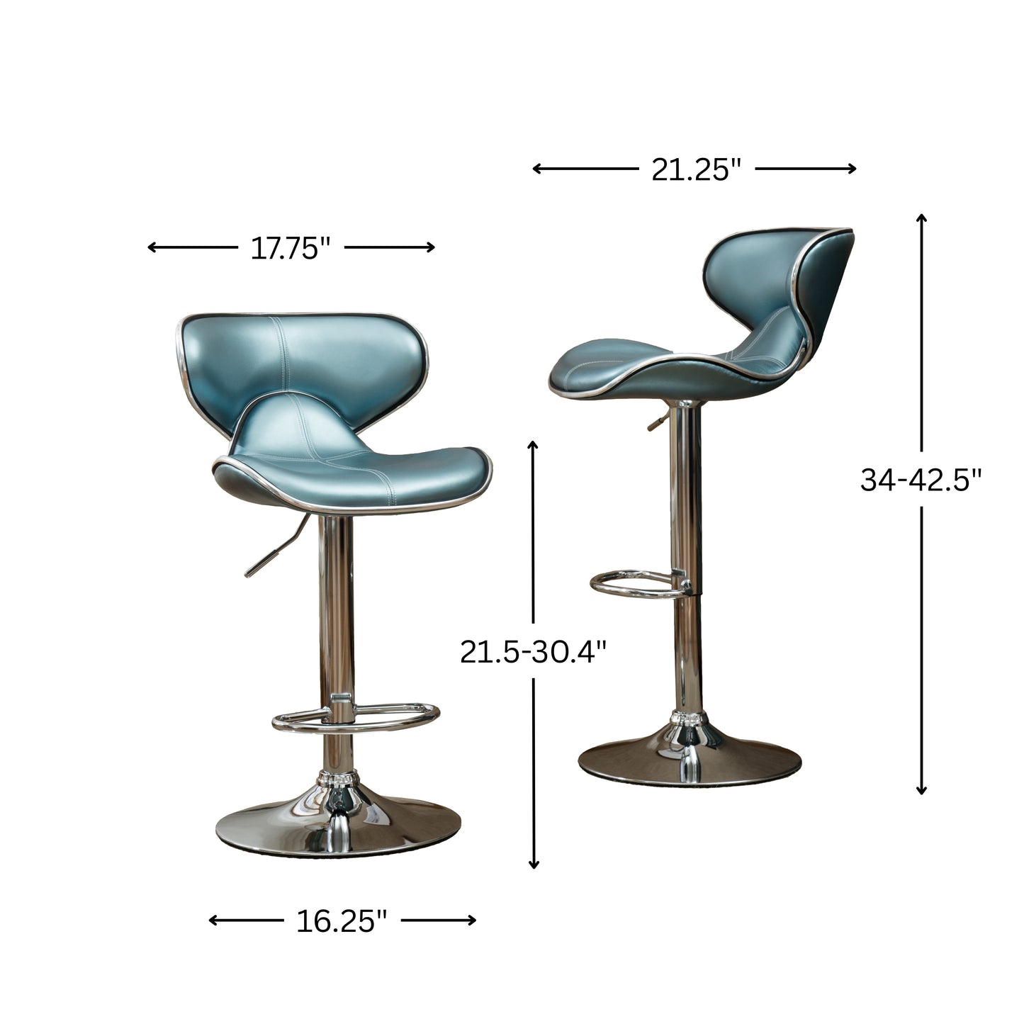Masaccio Blue Cushioned Leatherette Upholstery Airlift Adjustable Swivel Barstool with Chrome Base, Set of 2