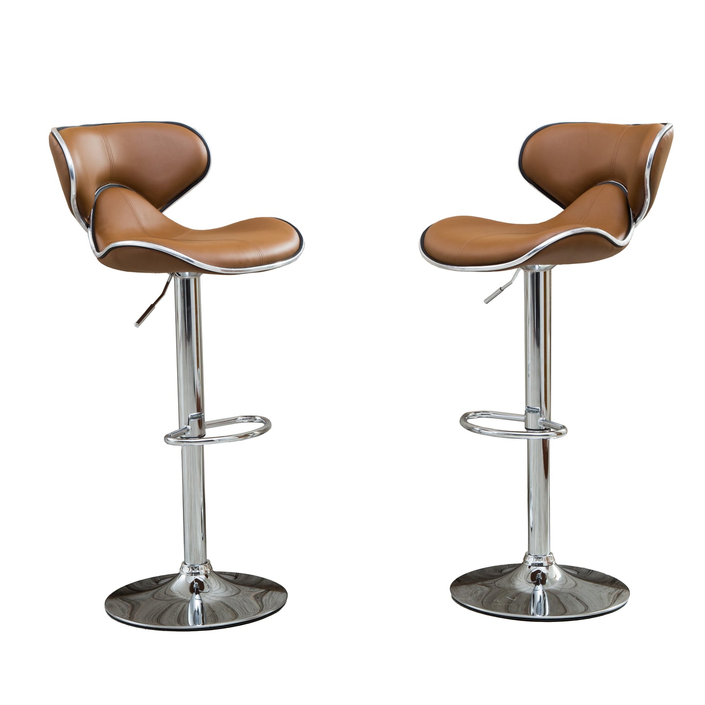 Masaccio Caramel Cushioned Leatherette Upholstery Airlift Adjustable Swivel Barstool with Chrome Base, Set of 2
